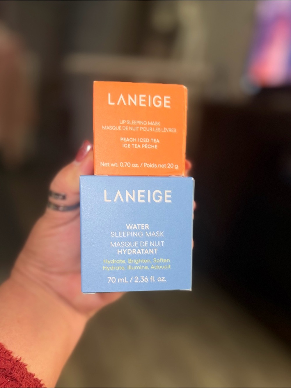 LANEIGE Water sleeping mask & Lip Sleeping Mask in Peach Tea. Full Size